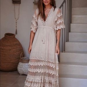 Boho lace maxi dress - beige- never worn.